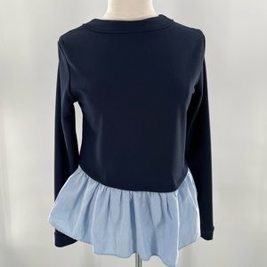 SALE CCO Peplum Ruffle Top Long Sleeve Shirt Blue